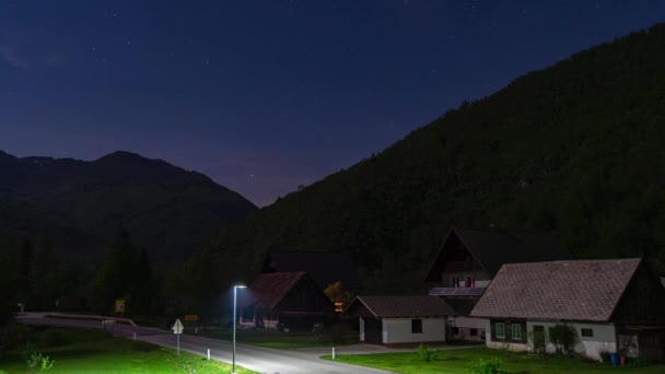 Time Lapse Small Mountain Road Bohinj Slovenia Europe Night Cars — Video Stock