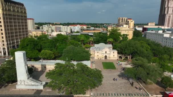 Álamo San Antonio Texas Aerial Atração Turística Famosa Originalmente Conhecido — Vídeo de Stock