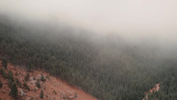 Slow Pan Revealing Rugged Cheyenne Canyon Colorado Covered Mist — Stockvideo