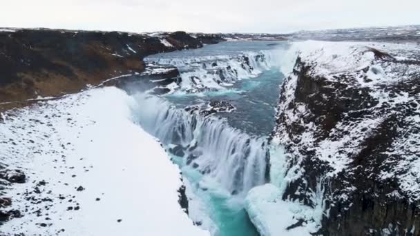 Gullfoss Vodopád Jihozápadním Islandu Zimě — Stock video