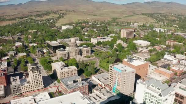 Wide Establishing Aerial Shot Boise Downtown District Featuring Idaho State — Vídeo de stock