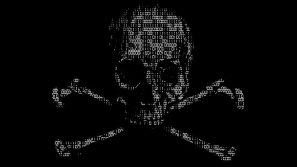 Alarming Animated Cyber Hacking Skull Cross Bones Symbol Animated Binary — Stock Video