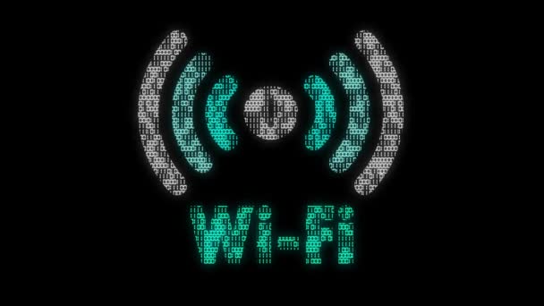 Κλασικό Κινούμενο Διπλό Wifi Σύμβολο Την Υφή Δυαδικού Κώδικα Κινουμένων — Αρχείο Βίντεο