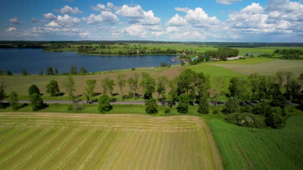 Γραφική Αεροφωτογραφία Του Jezioro Wielochowskie Λίμνη Μπλε Ουρανό Στην Πολωνία — Αρχείο Βίντεο