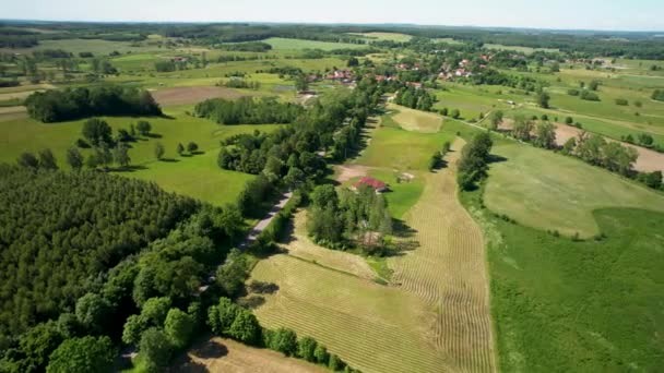 Flying Beautiful Rural Countryside Town Region Warmian Masurian Poland Road — Vídeo de Stock