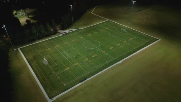 Aerial View Football League Night High Angle Low Light Drone — Vídeos de Stock