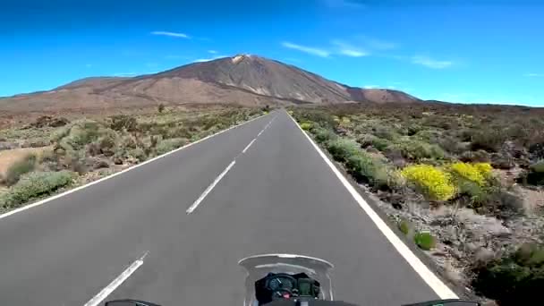 Motorcycle Driving Empty Road Mountains Pov Nature Volcano View Teide — 비디오