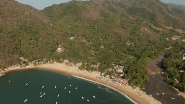 Secluded Pristine Shore Yelapa Beach Jalisco Mexico Aerial Tilt Descending — Stockvideo