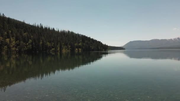 Cinematic Lake Mcdonald Flying Low Top Lake National Forest Mountains — Stock Video