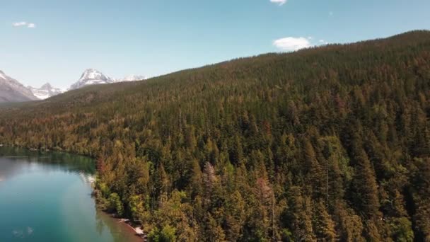 Push Aerial Footage Lake Mcdonald Largest Lake Glacier National Park — Vídeo de Stock