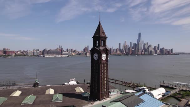 Aerial View Lackwana Tower Hoboken Terminal Sunny New Jersey Usa — Stock Video