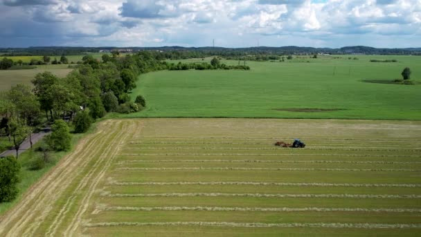 Varrendo Evergreen Plowland Com Uma Máquina Trator Tilling Acres Soil — Vídeo de Stock