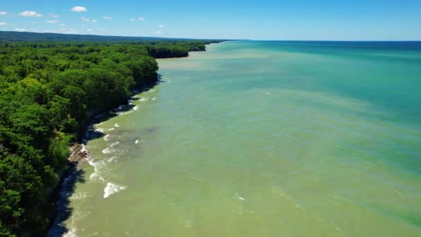 Espectacular Metraje Video Drones Aéreos Del Hermoso Lago Erie Durante — Vídeos de Stock