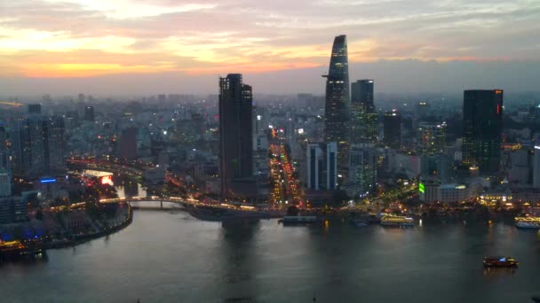 Chi Minh Stad Vietnam Bij Zonsondergang Luchtfoto Van Cityscape Saigon — Stockvideo