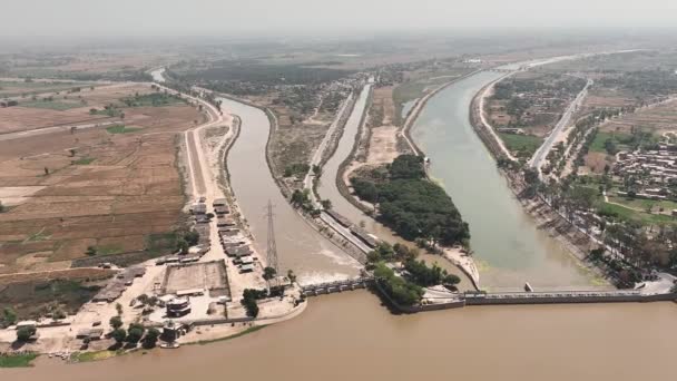 Aerial View Chenab River Head Panjnad Bridge Στην Bahawalpur Punjab — Αρχείο Βίντεο