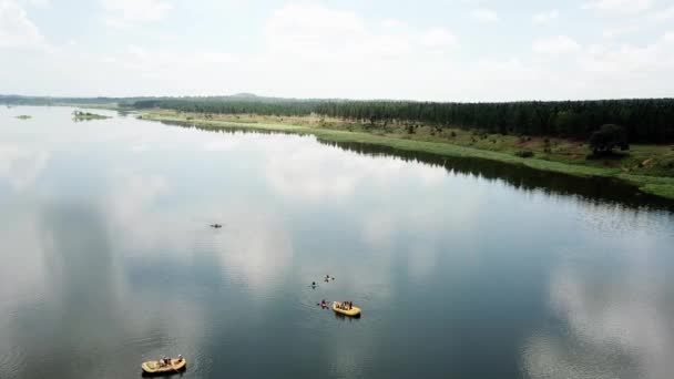 Orbital Drone View Rafting Boats Beautiful Nile River Jinja Uganda — Stock videók