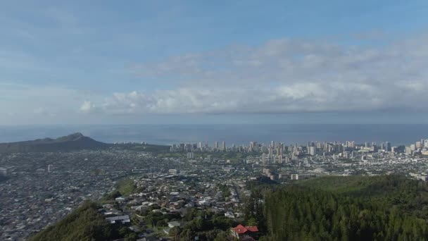 Veduta Aerea Ahila Ridge Con Vista Sul Paesaggio Urbano Waikiki — Video Stock