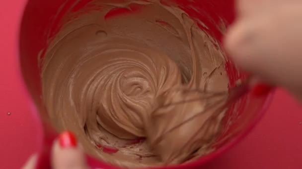 Mixing Ice Cream Chocolate While Making Homemade Ice Cream — Stockvideo