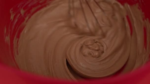 Close View Bowl While Whisking Together Ice Cream Chocolate — Vídeos de Stock