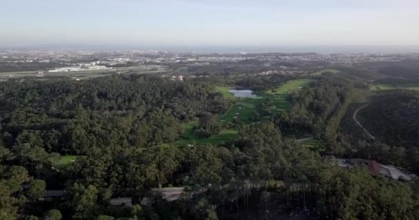 Aerial View Cascais City Barragem Mula Dam Lake Portugal — Stock Video