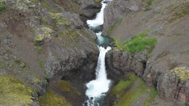 Waterfalls Iceland Stacked Drone Video One Spot — Vídeos de Stock