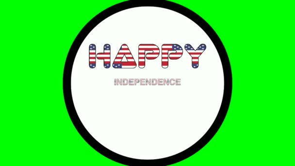 Independence Day Text Animation Cartoon White Circle Green Screen Happy — Αρχείο Βίντεο