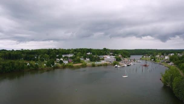 Wide Drone Aerial View Riverside Community Montague Prince Edward Island — Vídeo de Stock