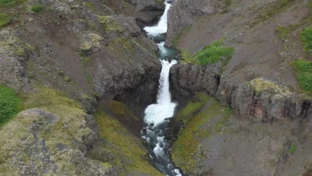 Waterfalls Iceland Stacked Drone Video Pulling Away — Stock Video