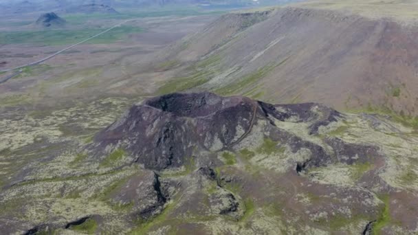 Ancient Volcanic Crater Stora Eldborg Reykjanes Peninsula Iceland Aerial Shot — Stockvideo