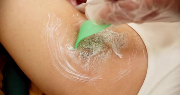 Women Use Armpit Depilatory Cream Body Hygiene Stay Health — Stockvideo