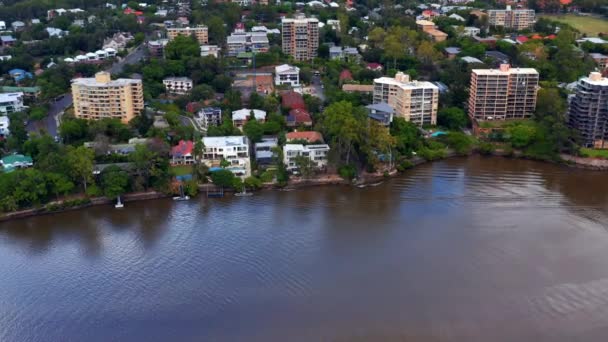 Aerial View Coastal City Brisbane Rivershore Queensland Australia — Stockvideo