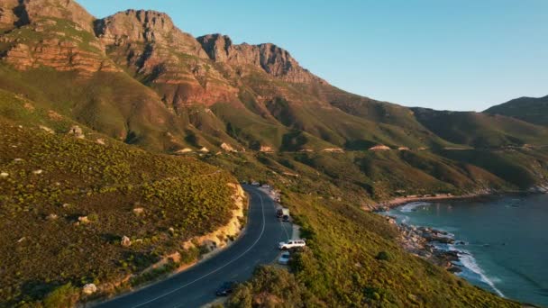 Beautiful Coastline Chapmans Peak Road Sunset Aerial — Vídeo de Stock