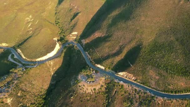 Aerial Top View Winding Mountain Road Sunset South Africa — Vídeos de Stock