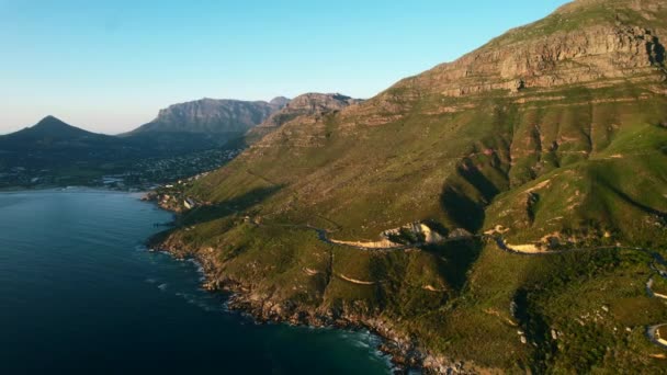 Beautiful Panoramic Chapmans Peak Coastline Hout Bay Cape Town Aerial — 图库视频影像