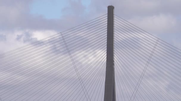 French Bridge Pont Normandie Pylon Steel Cables Cloudy Sky Cable — Stockvideo