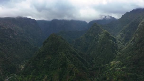 Drone Hyperlapse Dramatic Mountains Cloud Movement Interior Madeira — Stock Video