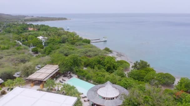 Aerial View Hotel Villa Overlooking Caribbean Sea Bahia Ocoa Ocoa — ストック動画