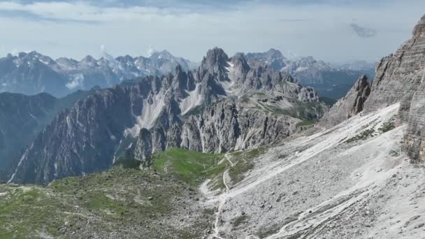 Beautiful Sunny Day Dolomites Mountains View Tre Cime Lavaredo Three — Stock video