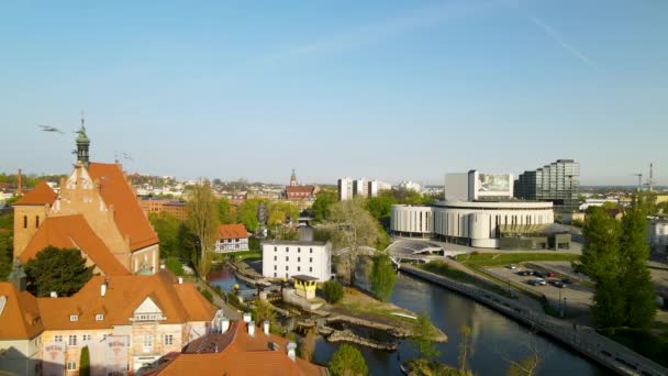 Aerial Bydgoszcz Panorama Starego Miasta Widokiem Operę Nova Rzekę Brdę — Wideo stockowe