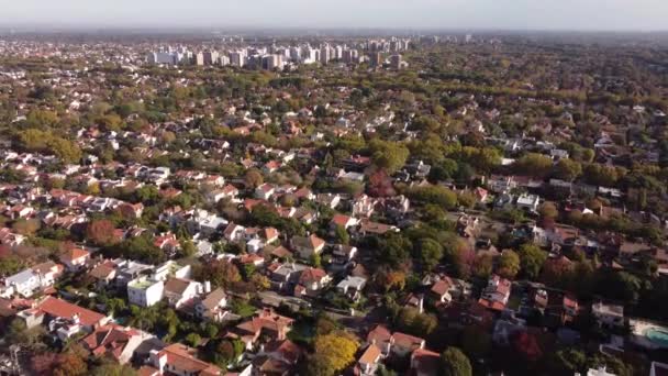 Aerial Flyover Rural Residential Area Buenos Aires Green Trees Block — ストック動画