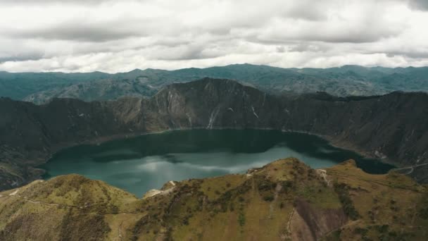 Aerial Panorama View Showing Volcano Landscape Calm Blue Colored Crater — Stock Video