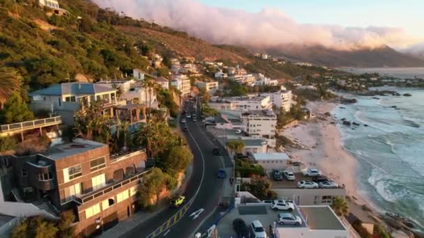 Cars Drive Road Clifton Beach Cape Town South Africa Sunset — Stockvideo