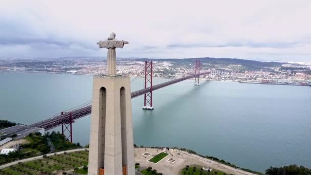 Unique Revealing Drone Shoot Christ Sanctuary Christ King Red Bridge — Wideo stockowe