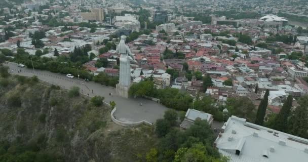 Dolly Drone Shot Back Kartlis Deda Monument Tbilisi — ストック動画