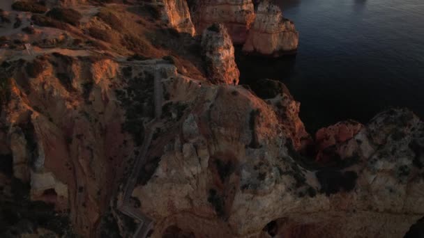 Calm Summer Morning South Portugal Algarve Captured Drone Girl Standing — Wideo stockowe