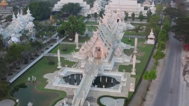 Aerial View Wat Rong Khun White Temple Sunrise Chiang Rai — Video Stock
