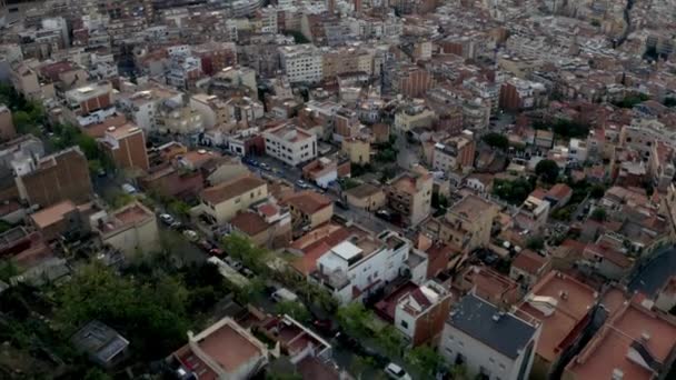 Top Aerial View Barcelona Valley Neighbourhood Tilt Reveal Bunker Carmel — Stockvideo