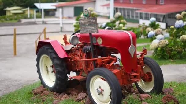 Red Tractor Antique Tractor Field Tourism Field Costa Rica — Vídeo de Stock