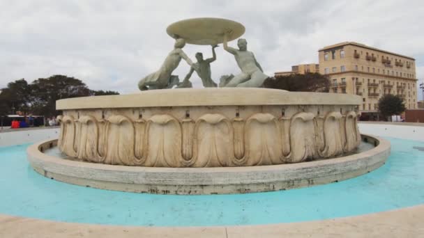 Wide Slow Motion View Triton Fountain Valletta Malta — Video