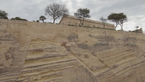 Defensive Walls Valletta Malta Wide Slow Motion Footage — Αρχείο Βίντεο